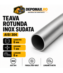 Teava rotunda inox sudata AISI 304, 6 x 1 mm, 6 metri